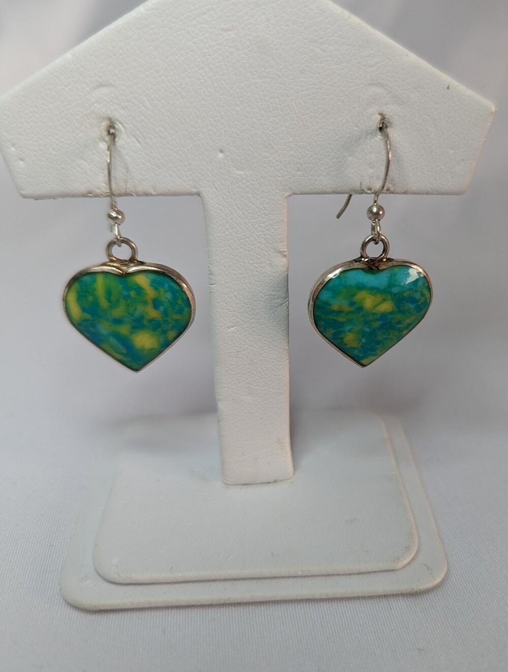 Green And Yellow Stone Sterling Silver Heart Earrings